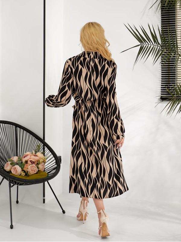 Легка сукня-сорочка з принтом бежевого кольору 31759