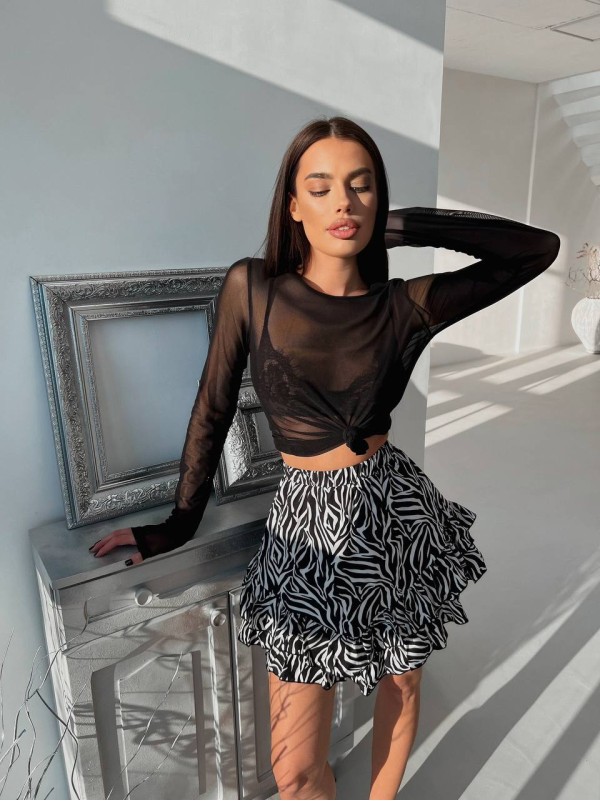 Жіноча легка спідниця міні зебра чорного кольору 31761