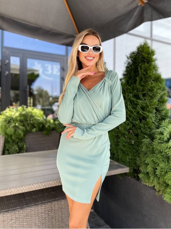 Класична сукня міні зі складками на талії мятного кольору 31774