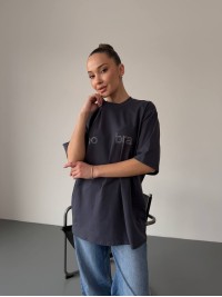 Бавовняна базова футболка графiтового кольору 31783