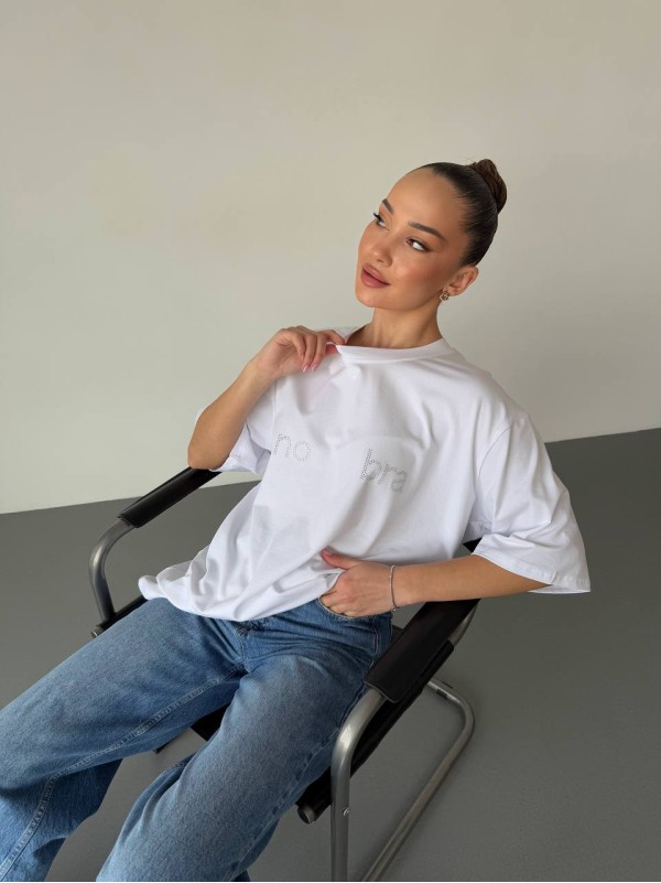 Бавовняна базова футболка молочного кольору 31784