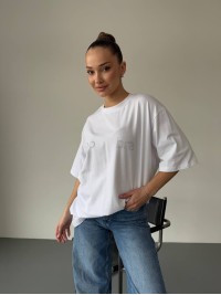 Бавовняна базова футболка молочного кольору 31784