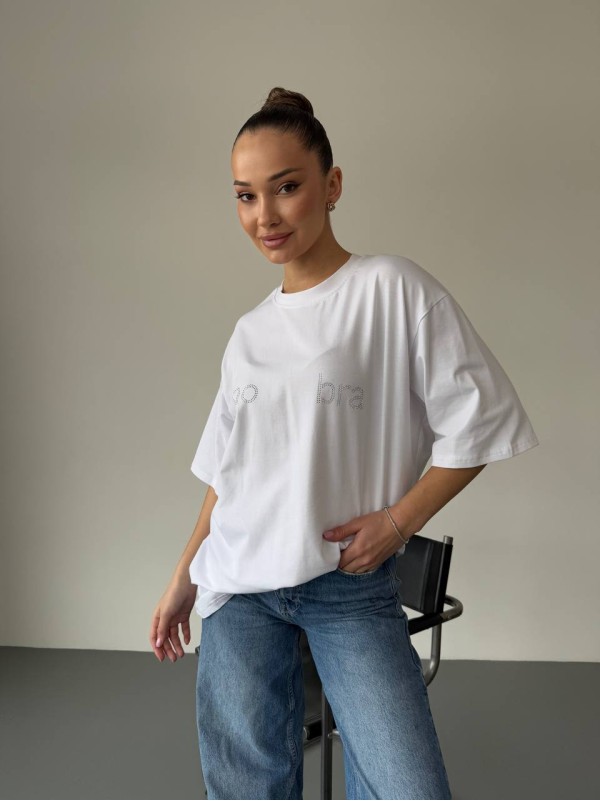 Бавовняна базова футболка молочного кольору 31784