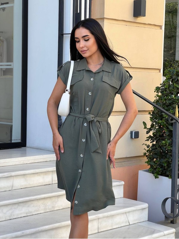 Легка сукня на гудзиках кольору хакi 31799