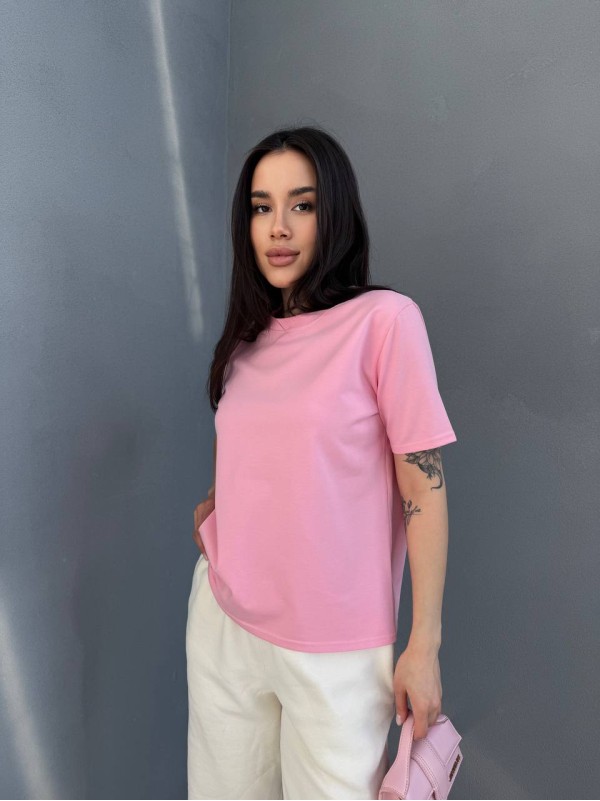 Однотонна базова футболка рожевого кольору 31802