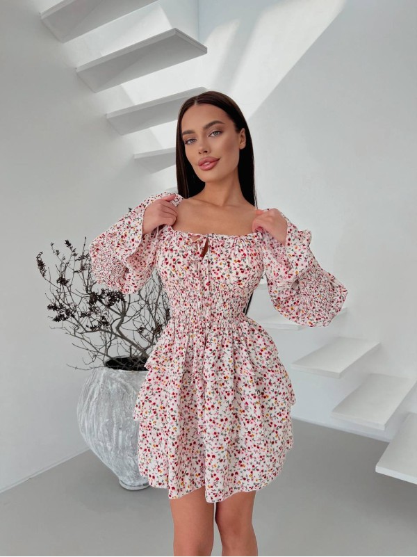 Легка сукня міні молочного кольору 31834