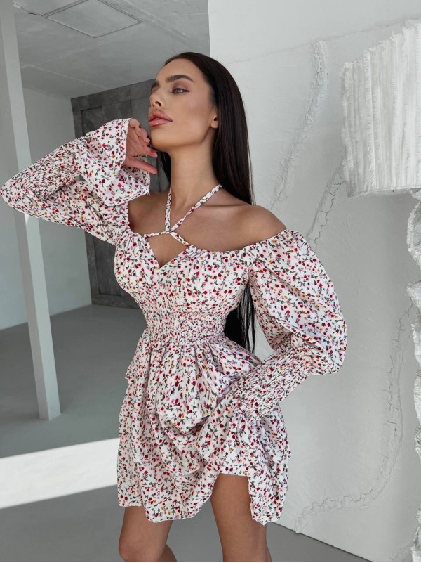 Легка сукня міні молочного кольору 31834