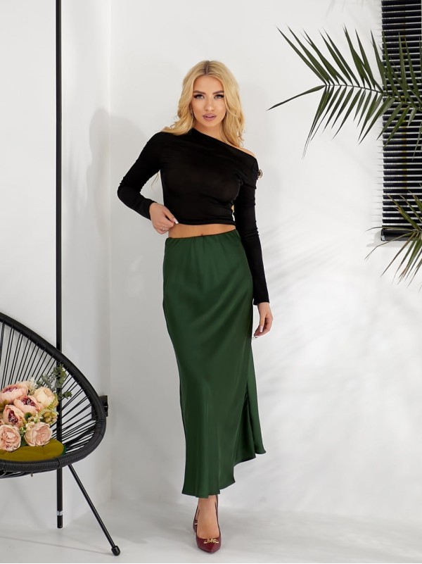 Жіноча шовкова спідниця смарагдового кольору 31837