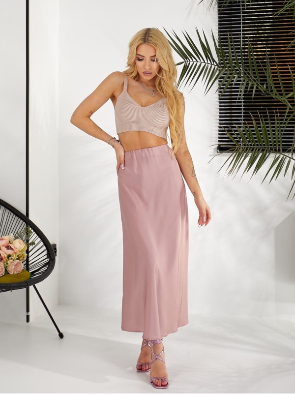 Жіноча шовкова спідниця пудрового кольору 31838