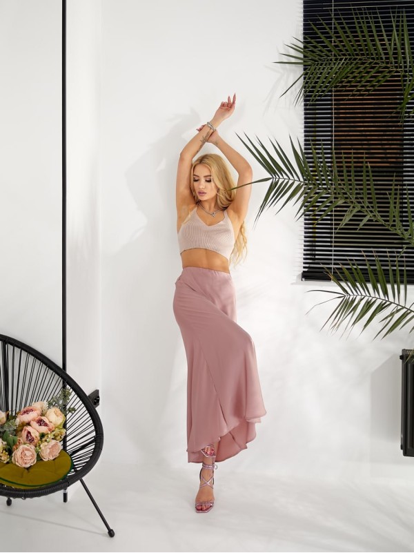 Жіноча шовкова спідниця пудрового кольору 31838