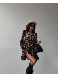 Легка міні сукня з рукавом леопард коричневого кольору 31841