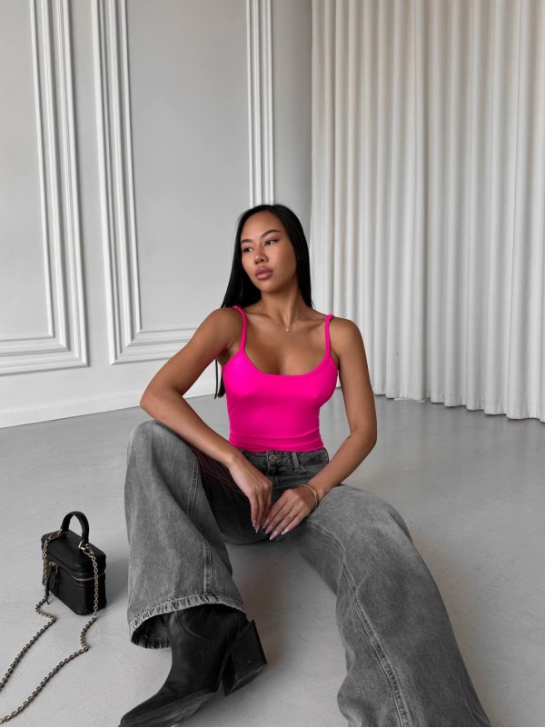 Базовий боді на бретельках малинового кольору 31843