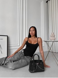 Базовий боді на бретельках чорного кольору 31844