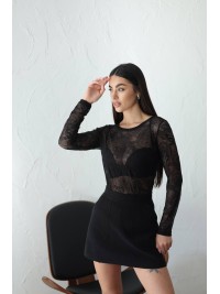 Жіночий лонгслів з мережива чорного кольору 31845