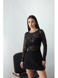 Жіночий лонгслів з мережива чорного кольору 31845