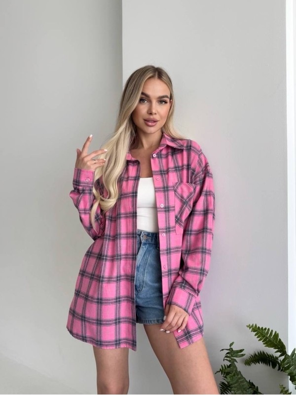 Жіноча фланелева сорочка в клітинку малинового кольору 31863