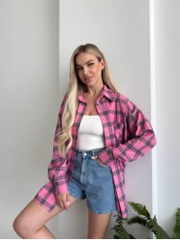Жіноча фланелева сорочка в клітинку малинового кольору 31863