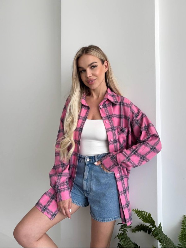 Жіноча фланелева сорочка в клітинку малинового кольору 31863