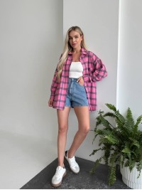 Жіноча фланелева сорочка в клітинку малинового кольору 31863