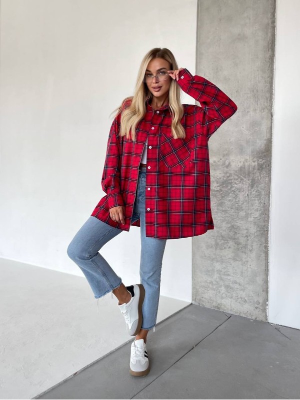 Жіноча фланелева сорочка в клітинку бордового кольору 31864