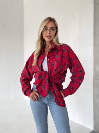 Жіноча фланелева сорочка в клітинку бордового кольору 31864