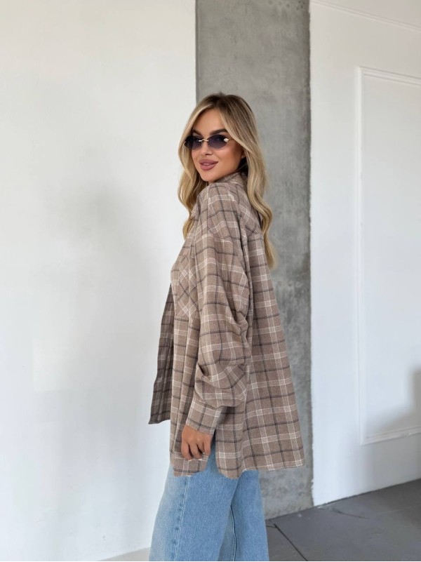 Жіноча фланелева сорочка в клітинку кавового кольору 31865