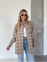 Жіноча фланелева сорочка в клітинку кавового кольору 31865