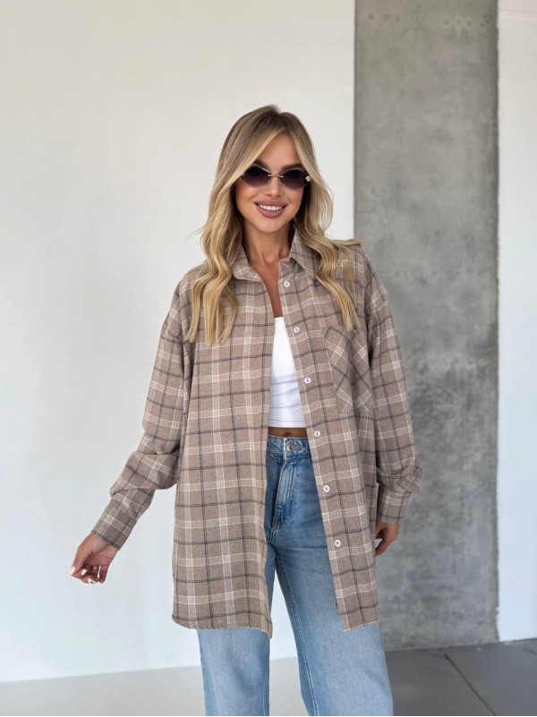 Жіноча фланелева сорочка в клітинку кавового кольору 31865