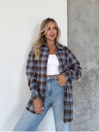 Жіноча фланелева сорочка в клітинку синього кольору 31866