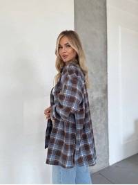 Жіноча фланелева сорочка в клітинку синього кольору 31866