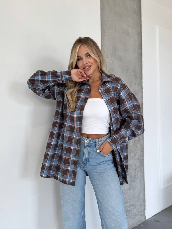 Жіноча фланелева сорочка в клітинку синього кольору 31866