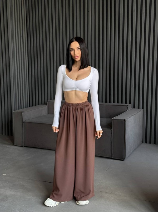 Жіночі вільні штани палаццо кавового кольору 31872