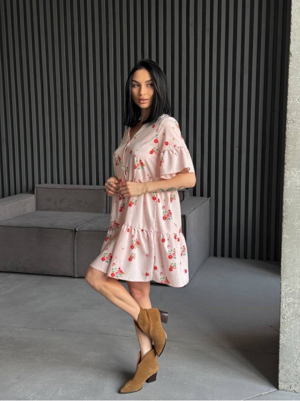 Легка сукня міні пудрового кольору 31877