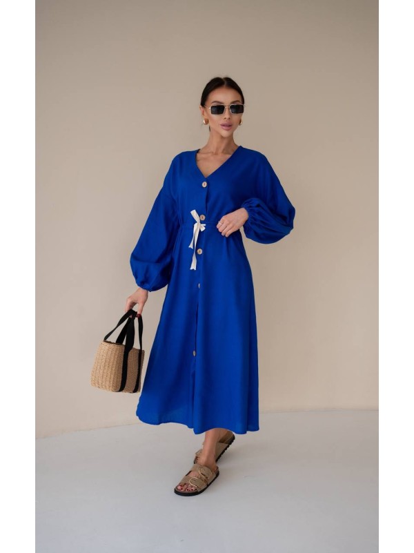 Льняна сукня на гудзиках синього кольору 31882