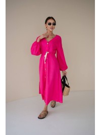 Льняна сукня на гудзиках малинового кольору 31883