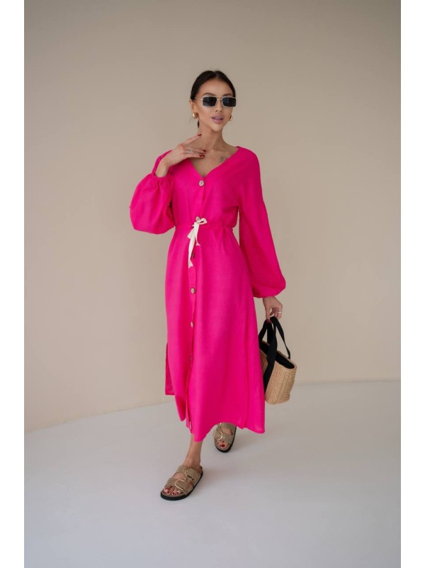 Льняна сукня на гудзиках малинового кольору 31883
