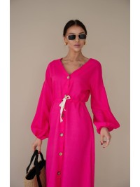 Льняна сукня на гудзиках малинового кольору 31883