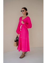 Льняна сукня на гудзиках малинового кольору 31883