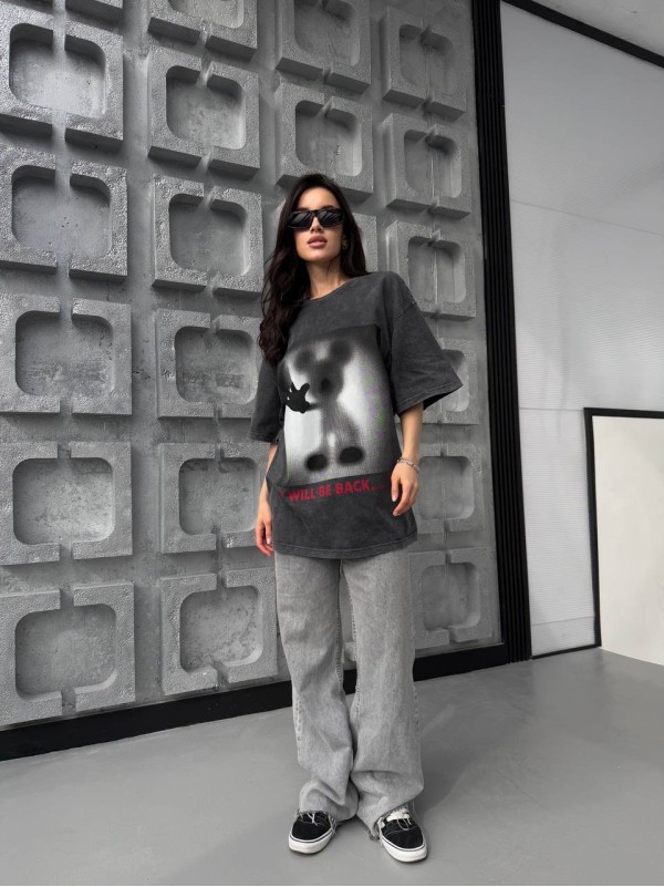 Жіноча футболка з малюнком графітового кольору 31887