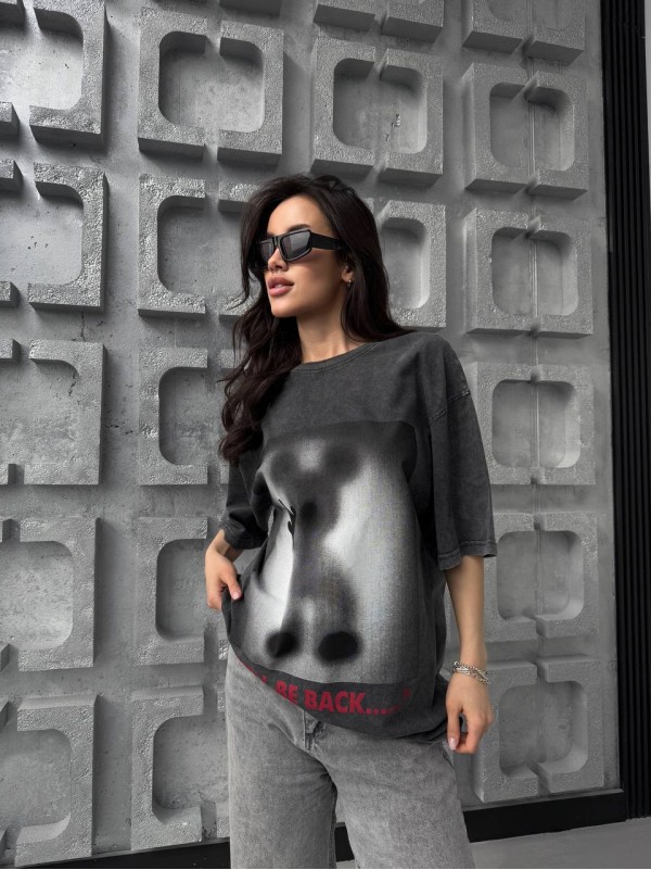 Жіноча футболка з малюнком графітового кольору 31887