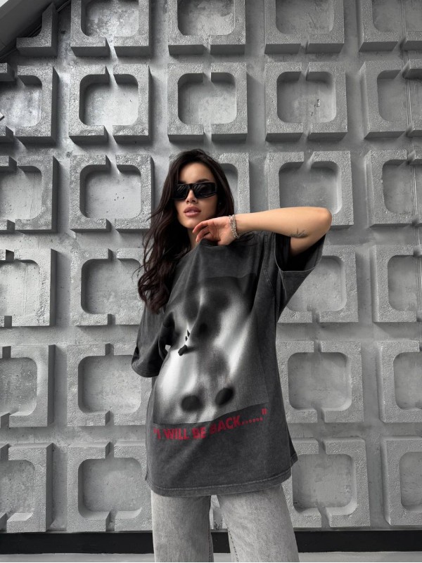 Жіноча футболка з малюнком графітового кольору 31887