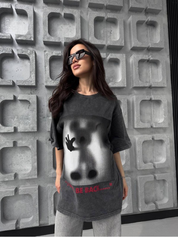 Жіноча футболка з малюнком графітового кольору 31887