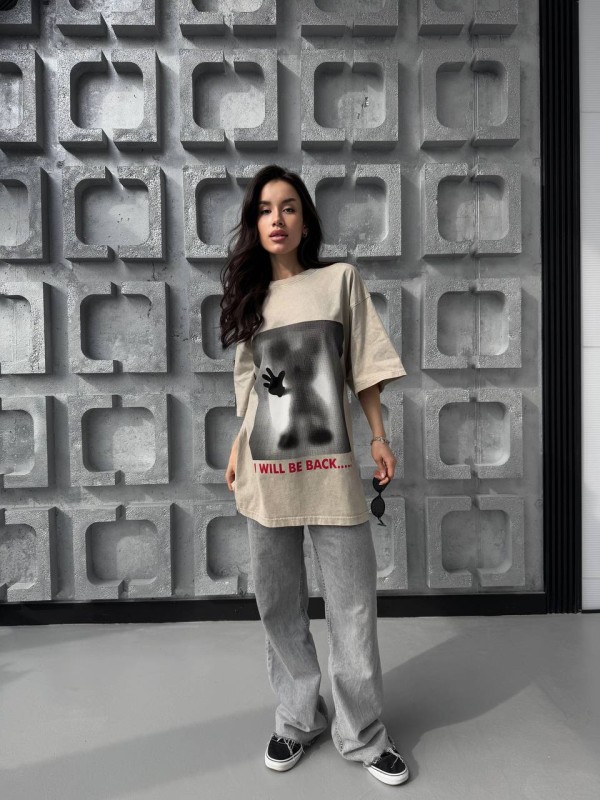 Жіноча футболка з малюнком бежевого кольору 31888