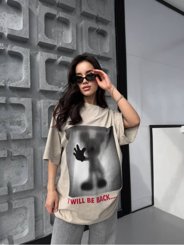 Жіноча футболка з малюнком бежевого кольору 31888