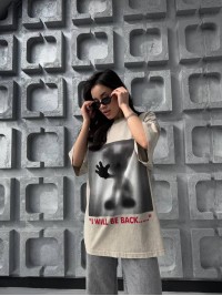 Жіноча футболка з малюнком бежевого кольору 31888