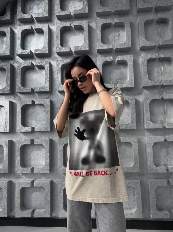 Жіноча футболка з малюнком бежевого кольору 31888