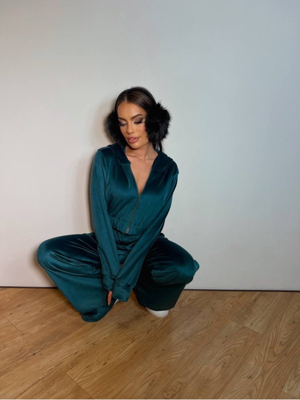 Велюровий жіночий костюм на блискавці смарагдового кольору 31893