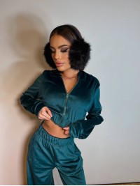 Велюровий жіночий костюм на блискавці смарагдового кольору 31893