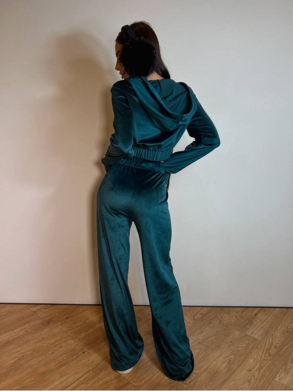 Велюровий жіночий костюм на блискавці смарагдового кольору 31893