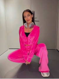 Велюровий жіночий костюм на блискавці малинового кольору 31894